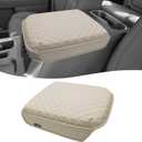 KBH Center Console Armrest Cover for 2019-2025 Chevy Silverado & GMC Sierra, 2021-2025 Tahoe & Suburban & Yukon Accessories, Vinyl Leather, Off White (Fits Bucket Seat Console Only)