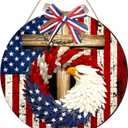 3 x Menkxi 4th of July Decorations Patriotic Eagle Door Wreath Hanging Signs 250th Anniversary Eagle Wooden Wreaths Door Decor Memorial Day Hanging Sign Wall Plaque Decoration for Home Decor