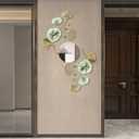 Tandefio 3 Pcs Metal Decorative Wall Mirrors for Living Room Metal Ginkgo Leaf Mirror Modern Creative Wall Decor Art Hanging Decor Mirror for Entrance Bedroom Living Room (Gold Green,16.inches)
