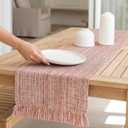 PurpleEssences Rust Chambray Table Runner with Fringes - 100% Cotton, 13x72 Inch - Rustic Farmhouse Table Décor, Reusable, Machine Washable for Dining Tables - Spring Easter Summer - Rust & H.White