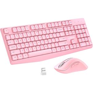 Memzuoix Wireless Keyboard Mouse Combo - 2.4G Full-Size Ergonomic Set with USB Receiver for PC Laptop Windows Mac (Pink)