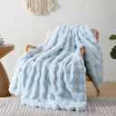 Smoofy Faux Fur Throw Blanket for Couch Rabbit Fleece - Light Blue Fluffy Blanket for Sofa Bedroom Living Room, Cozy Soft Plush Luxury Thick Winter Fuzzy Comfy Bubble Blanket - 50" x 60"