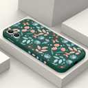 LEECG for iPhone 12 Case Fashion Flower Slim Soft Liquid Silicone Rubber Phone Cover for iPhone 12 6.1 inch-Leaf Green