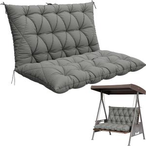 Porch Swing Cushion with Backrest,Waterproof Bench Cushion for Outdoor Furniture,2-3 Seater Replacement Thickened 5 in swing cushion,with Ties,Patio,Outdoor,Backyard and Garden (Light Grey,47x40 in)