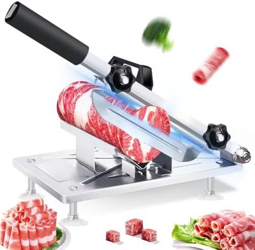 Manual Meat Slicer Frozen Meat Cutter Upgraded Stainless Steel Meat Cleavers Beef Mutton Roll Slicing Machine Vegetable Meat Slicer for Home Cooking Hotpot Shabu wg