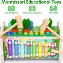 6-IN-1 Wooden Montessori Toys for 1 Year Old, Mole-Tapping Game | Play the Xylophone | Frog Clock | Carrot Harvest Game | Spinning Gear, Toddler Toys Aged 1-4, Baby Toy Gift for Early Learning