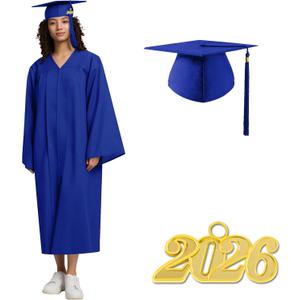 Graduation Cap and Gown 2026 Matte Unisex Robe with Adjustable Grad Cap Tassel for High School College Ceremonies (51(5'6"-5'8"))
