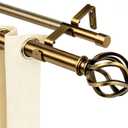 Brass Double Curtain Rods, Heavy Duty Decorative Drapery Rod 36-72 Inches, Telescoping Drapery Rod with Twisted Cage Finials