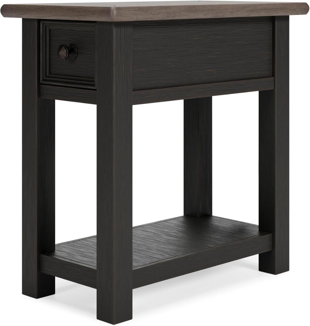 Signature Design by Ashley Tyler Creek Chair Side End Table, Plank-styled Top, Smooth-gliding Drawer, Wood, 14.13" W x 24.13" D x 24.13" H, Light Brown & Whitewash (Black)