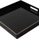 MAONAME Decorative Tray, Black Serving Tray with Handles, Coffee Table Trays, Square Plastic Trays for Ottoman, Bathroom, Kitchen, 13"x13"x1.57"