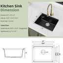 Davivy 22 Inch Black Granite Composite Kitchen Sink Workstation, 22 x 18 Black Undermount/Drop In Kitchen Sink, Deep Quartz Single Bowl with Accessories