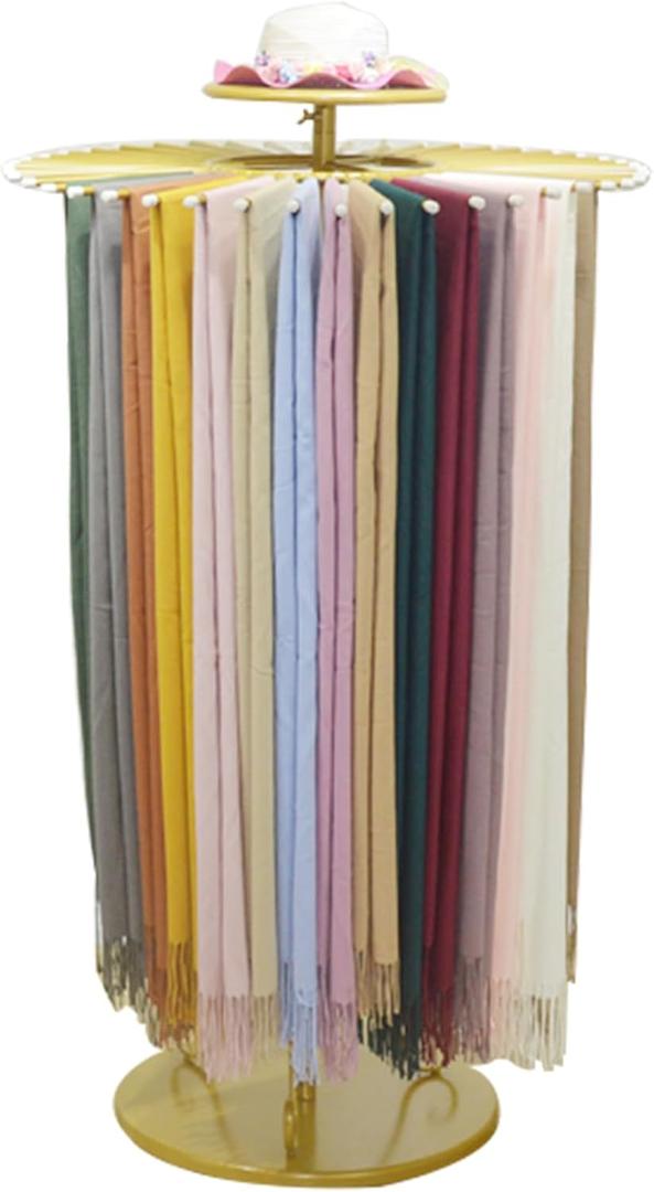 Freestanding Scarf Display Stand with 30 Rods, Pivoting Round Rack, Height Adjustable Scarf Holder Organizer for Boutique & Home