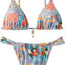RoseSeek Women's 2 Piece Floral Tropical Print Bikini Set Boho Triangle Bathing Suit Tie Backless Swimsuit Sets, Small
