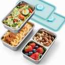 3Pcs Stainless Steel Snack Containers - Reusable Double Compartment Condiment Box with Lids for Kids Adults, Grab and Go Divided Snack Food Lunch Storage Containers Sauce Cups for School, Travel