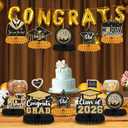 2 x 8 Pieces Class of 2026 Graduation Table Decorations - Congrats Grad Honeycomb Centerpieces, Black and Gold Graduation Table Toppers Decor for 2026 Graduation Party Decorations Favor Supplies