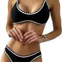 ZAFUL Women's Tie Back Padded High Cut Bralette Bikini Set Two Piece Swimsuit (2-black) Small