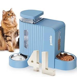 ZOMISIA Gravity Cat Feeder and Water Dispenser with 304 Stainless Steel Bowls, 2 in 1 Automatic Cat Feeder with 180 Degree Rotatable Water Bowl, Large Capacity for Puppy Kitten Rabbits, Black (4L)