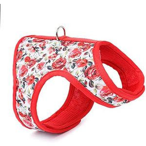 Mile High Life | Easy Get on Air Mesh Vest Harness | Spring Floral Collection | Adjustable Easy Closures Both Neck and Chest |20 lbs Small Dogs & Cats | Red Rose | XS Chest Size (14"-16")