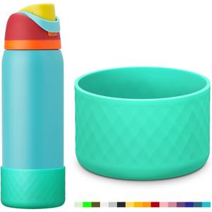 4 x yoelike Grid Silicone Boot for Owala Water Bottle, Anti-Slip Protective Sleeve for FreeSip/Twist/Flip, Bottom Bumper Cover for Watter Bottle Accessories (40 Ounces, Mint Green)