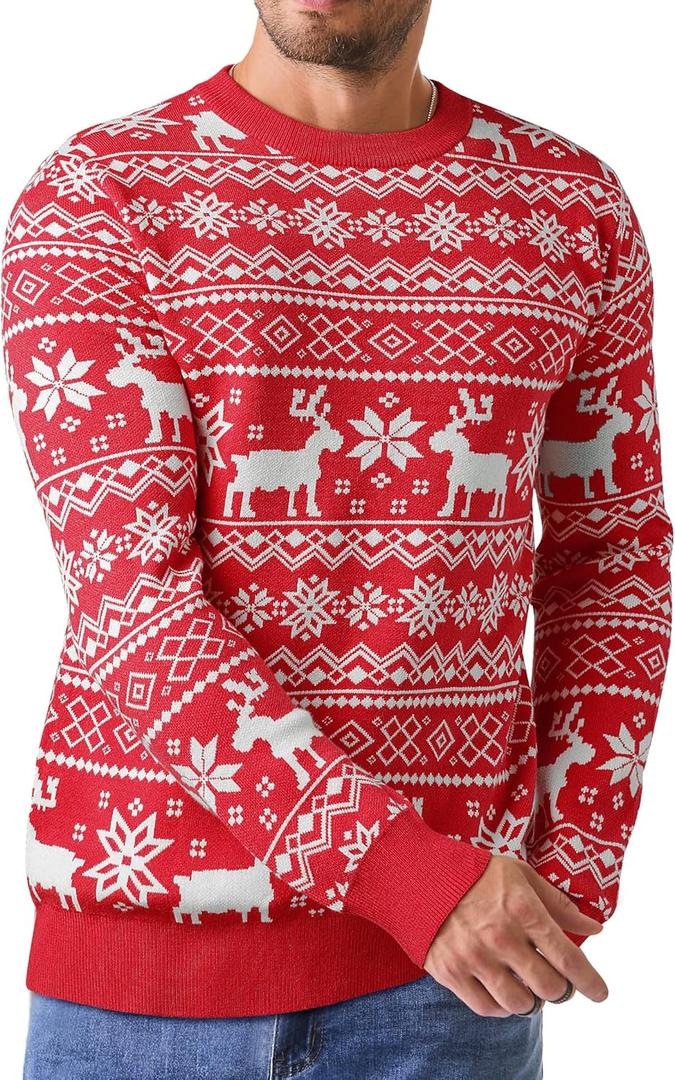 JMIERR Men's Crewneck Pullover Sweater Waffle Textured Knitted Sweaters Casual Loose Fit Sweaters with Ribbing Edge