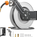 Steel Retractable Air Hose Reel,3/8" x 50 ft Hybrid Hose Max 300PSI,Heavy Duty Air Compressor Hose Reel with Auto Rewind/Quick Air Coupler/Durable Double Side Frame for Garage, Workshop.
