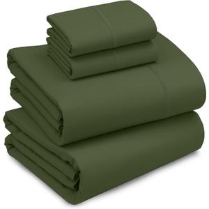 RUVANTI 100% Cotton Sheets Queen Size Percale Bedding, Cooling & Breathable, Durable with a Crisp, Soft & Comfortable Feel, 16" Deep Pocket, 4-Piece Set, Chive