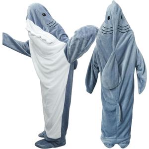 Wearable Shark Blanket Onesie for Adult Hoodie, Super Soft Comfortable Shark Costume, Blue L (L for 59-65in Height)