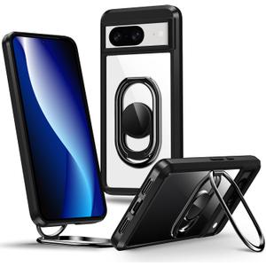 Shields Up for Google Pixel 8 Case with Stand, Pixel 8 Case Clear with Double Ring Holder [Adjustable & Foldable] Shockproof Protective Cover for Google Pixel 8 - Clear Black