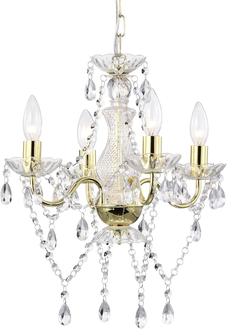 LaLuLa White and Gold Chandelier French Country Chandelier Lighting Mini Acrylic Crystal Chandelier 4 Light Modern Chandelier Lighting for Bedroom