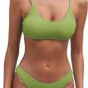 Fanuerg Women's Ribbed Bikini Sets Scoop Neck Cheeky Swimsuit Textured Two Piece Bathing Suit (Medium)