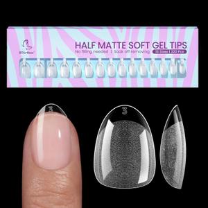 BTArtbox Extra Short Almond Nail Tips - 320pcs Half Matte Soft Gel Tips, Acrylic Pre-Shaped Fake Nails, Clear Ultra Fit & Natural False Nails for Nail Art, 16 Sizes