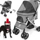 Wedyvko Upgraded Dog Stroller for Medium Dogs 55 lbs - Pets Stroller with Reversible Handlebar, 4 360 Wheels, Foot Brake, Wide Mesh Canopy, 2 Security Leashes, Cup Holder, Storage Basket, Dark Gray