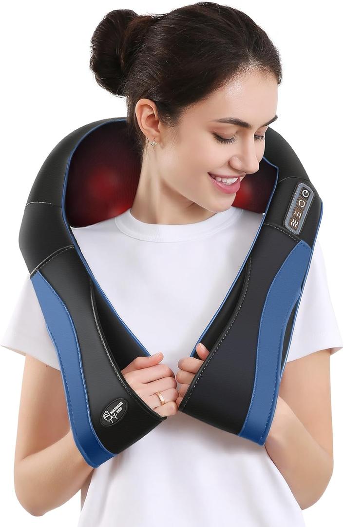 Careboda Back Neck Shoulder Massager with Heat, Shiatsu Electric Deep Tissue 3D Kneading Massagers for Relief on Waist, Leg, Calf, Foot Full Body Muscles, Gift for Men Women Mom Dad (Blue)