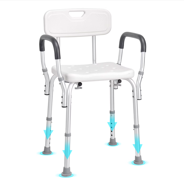 Shower Seat with Back, Adjustable Height Shower Stool, Shower Chair for Inside Shower Bathtub, Non-slip Bathroom Bench Bath Chair for Elderly Disabled Handicap, 350 LBS Capacity