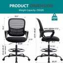 DUMOS Drafting Chair - Counter Height Adjustable Tall Office Desk Chair with Fixed Armrests and Comfortable Lumbar Support for Standing Desk, Deep Black