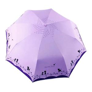 umbresen Windproof Compact Travel Folding Cute Cat Umbrella,Auto Open Close Rain&Sun Lightweight Portable Umbrellas with Cover for Kids Women Men (Purple)