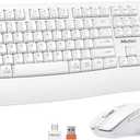 MEETION White Wireless Keyboard and Mouse, 2.4G USB Receiver Plug-and-Play, Computer Keyboard with Wrist Support, 3 Level DPI Mouse, Long Time Lasting Battery for PC/Mac/Windows/Laptop, White