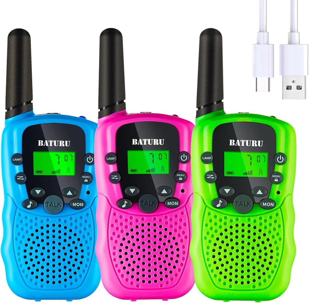 BATURU Rechargeable Walkie Talkies for Kids 3 Miles, 22 Channels Battery-Saving Walkie Talkie with Clear Sound, Easter Basket Stuffers for Girls Boys, Easter Gifts for Kids Age 3-12