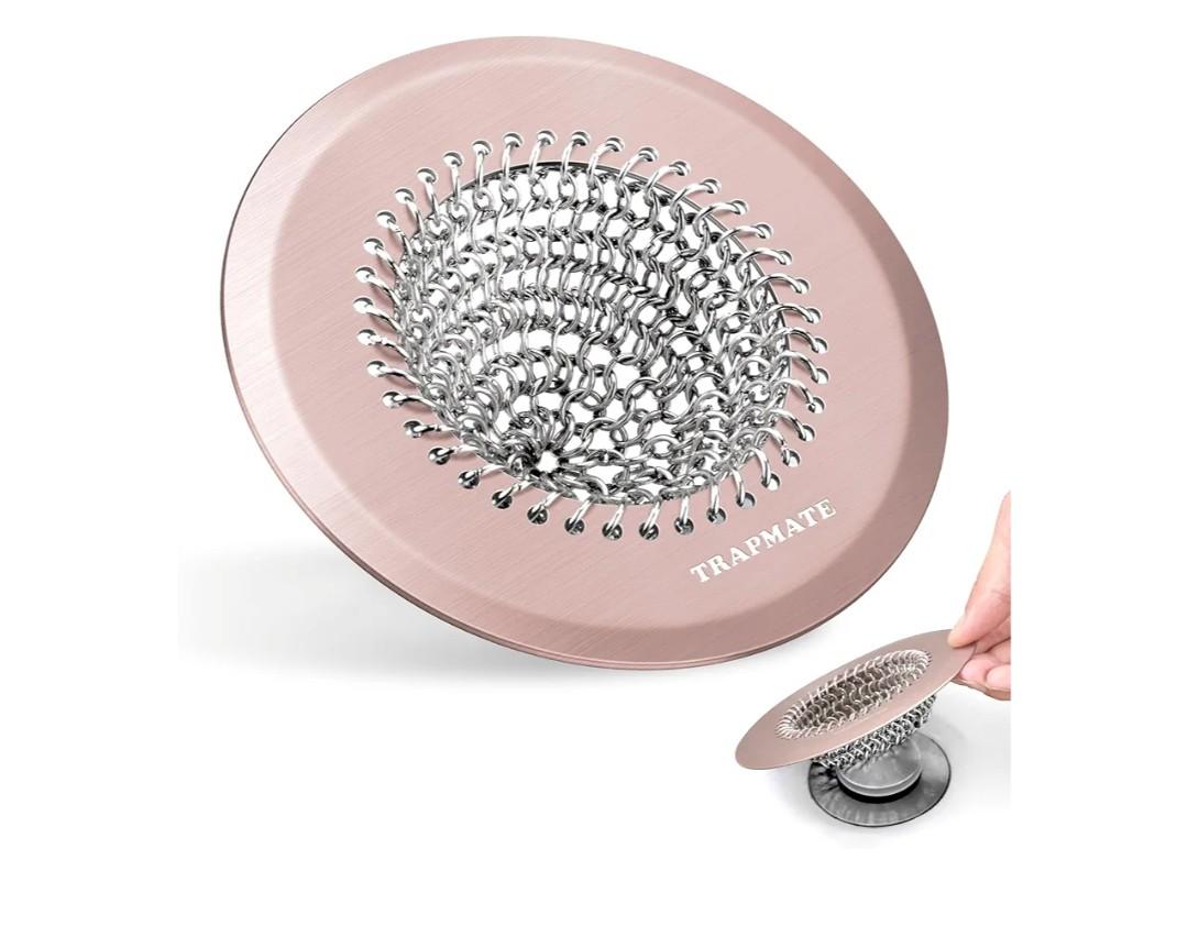 Shower Drain Hair Catcher, Fast Drainage Bathtub Drain Hair Catcher, Easy Clean Hair Catcher Shower Drain, Upgraded 304 Stainless Steel Shower Drain Cover For Shower Regular & Pop-up Drain (Rose Gold)