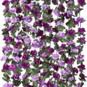 KHOYIME 18 Pack 144 FT Artificial Flower Garland, Fake Purple Roses Vines Silk Flowers Faux Plastic Outdoor Hanging Floral Ivy Garland Decoration for Wedding Arch Bedroom Home Wall Backdrop Room Decor, Purple, 18pcs