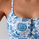 B2prity One Piece Swimsuit for Women Tummy Control Retro Bathing Suit Button Up Slimming Swimwear (Blue, L)