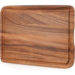 Acacia Wood Cutting Board for Kitchen - Caperci Organic Wooden Chopping Serving Board with Deep Juice Groove for Meat (Butcher Block) Veggies, Fruit and Cheese, 17 x 12"