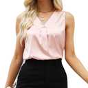 Women's Silk Satin Blouse, Summer Sleeveless Tank Tops, V Neck Camisole Work Shirts for Women (Pink, L)