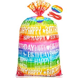 Sofier Large Birthday Gift Bags 36''x56'' Jumbo Happy Birthday Gift Wrap Extra Large Plastic Gift Bags for Big Giant Presents Kids Party (Rainbow)
