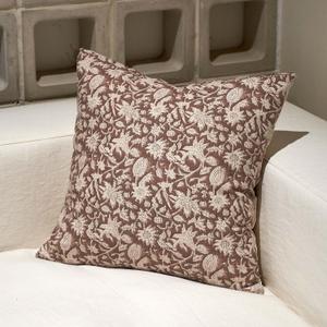 Amor Virisso Throw Pillow Covers 20x20 Floral Pillow Covers Block Print Farmhouse Neutral Pillow Covers Decorative Accent Throw Pillows for Couch Bed Living Room Sofa Pillows 1PC, Brown