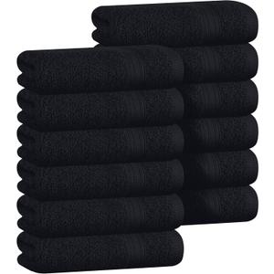 BOUTIQUO Ultra Soft Cotton Washcloths, Contains 12 Piece Face Cloths 12x12 inch, Ideal for Everyday use Face Towels, Compact & Lightweight Multi Purpose Washcloths - Black