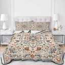 Summer Quilts Twin Size, Lightweight Quilted Coverlet Ethnic Southwestern Comforter Set for Bed, All Season Bedspreads Tribal Antique Boho-Chic Heritage Quilt Bedding with 2 Pillowcases 68x86 Inch