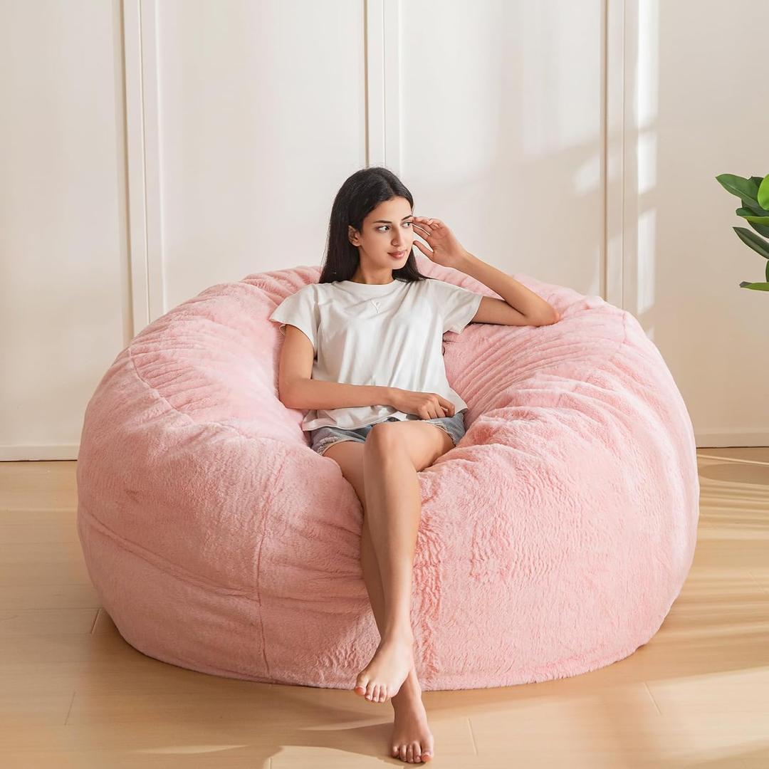 MAXYOYO Bean Bag Chair for Adults, Large 5 ft Bean Bag Chair with Foam Filling, Ultra Soft Fur Lazy Sofa for Living Room Bedroom, Machine Washable Cover (Pink)