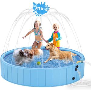 YSJILIDE Dog Pools for Large Dogs, 2-in-1 Sprinkler Pool for Kids Non-Slip Dog Swimming Pool for Outdoor Backyard Kids Dogs Ducks and Pet Baths 63" x 12"