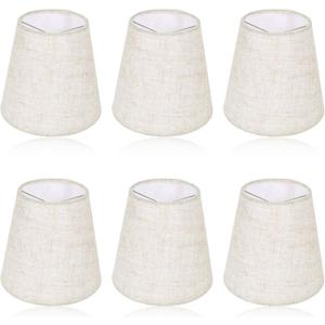 Chandelier Lamp Shades Set of 6, 5 Inch Mini Barrel Lampshades Replacement Small Clip on Linen Lampshade for Table Lamp Wall Sconce Ceiling Light Candelabra Light Bulbs Bottom 5.5''x 3.5''x 5.1''